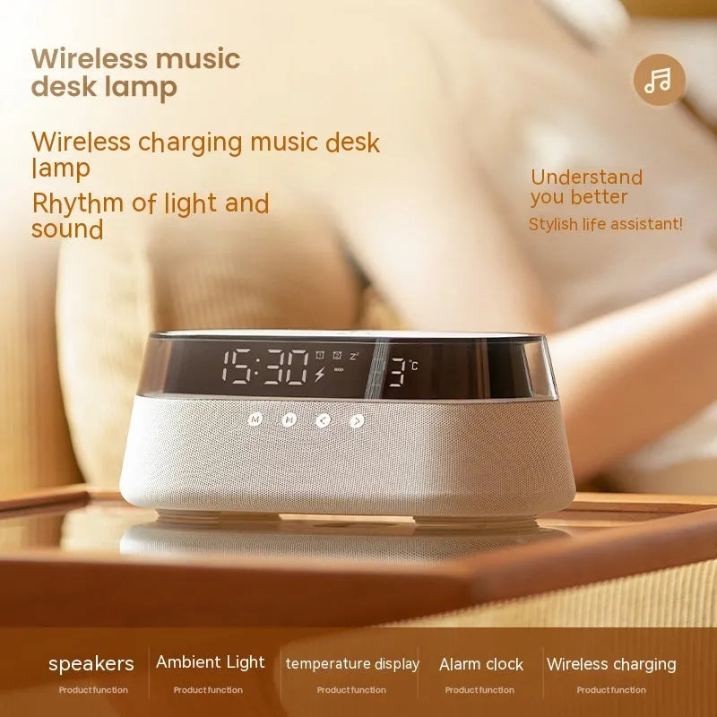 Wireless charging audio gift box night light with Bluetooth speaker, three dimming levels, beige colour