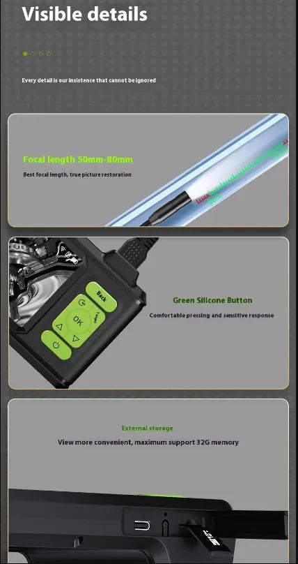 43-inch IPS screen HD 1080p industrial endoscope with 8mm lens and 5m hard wire for car engine inspection