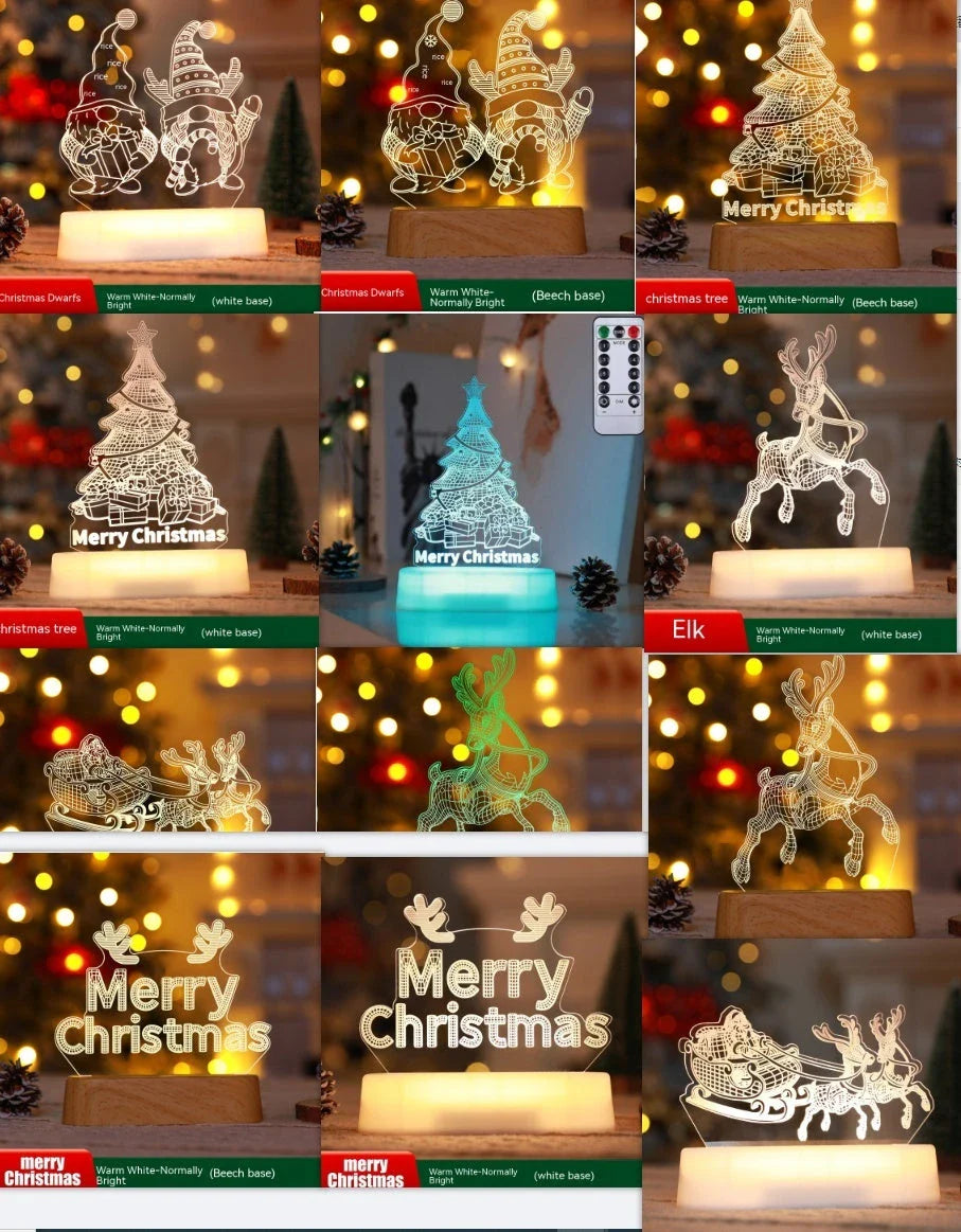 Elegant 3D Acrylic LED Christmas Lamp with intricate designs and warm, cozy lighting