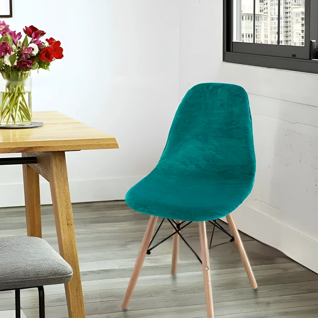 Velvet solid colour non-slip Eames chair cover in beige, polyester fibre, dustproof