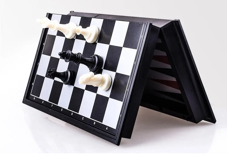 Three-in-one magnetic chess checkers backgammon board game set with plastic board and ABS pieces