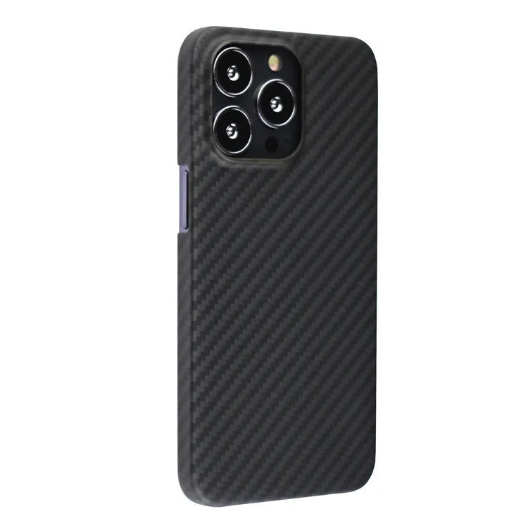 Kevlar fibre iPhone case with stripe design and MagSafe compatibility in dull black texture variations