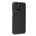 Kevlar fibre iPhone case with stripe design and MagSafe compatibility in dull black texture variations