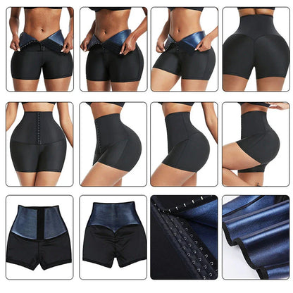 Neoprene slimming pants with waist trainer in silver and blue for fitness and shaping