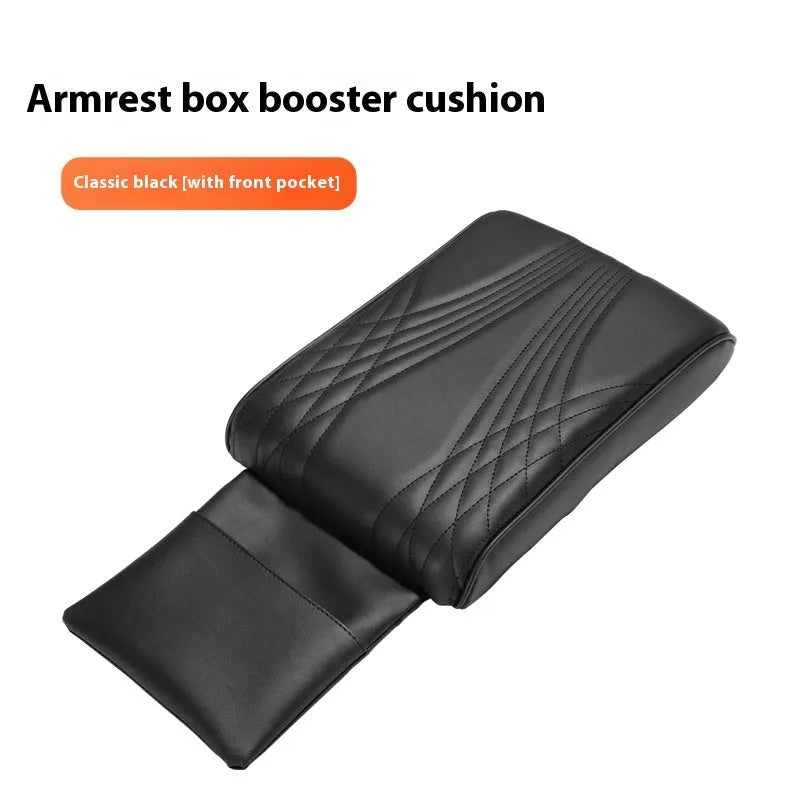 Car armrest cover protective pad in black stripes with pocket, made of PU leather