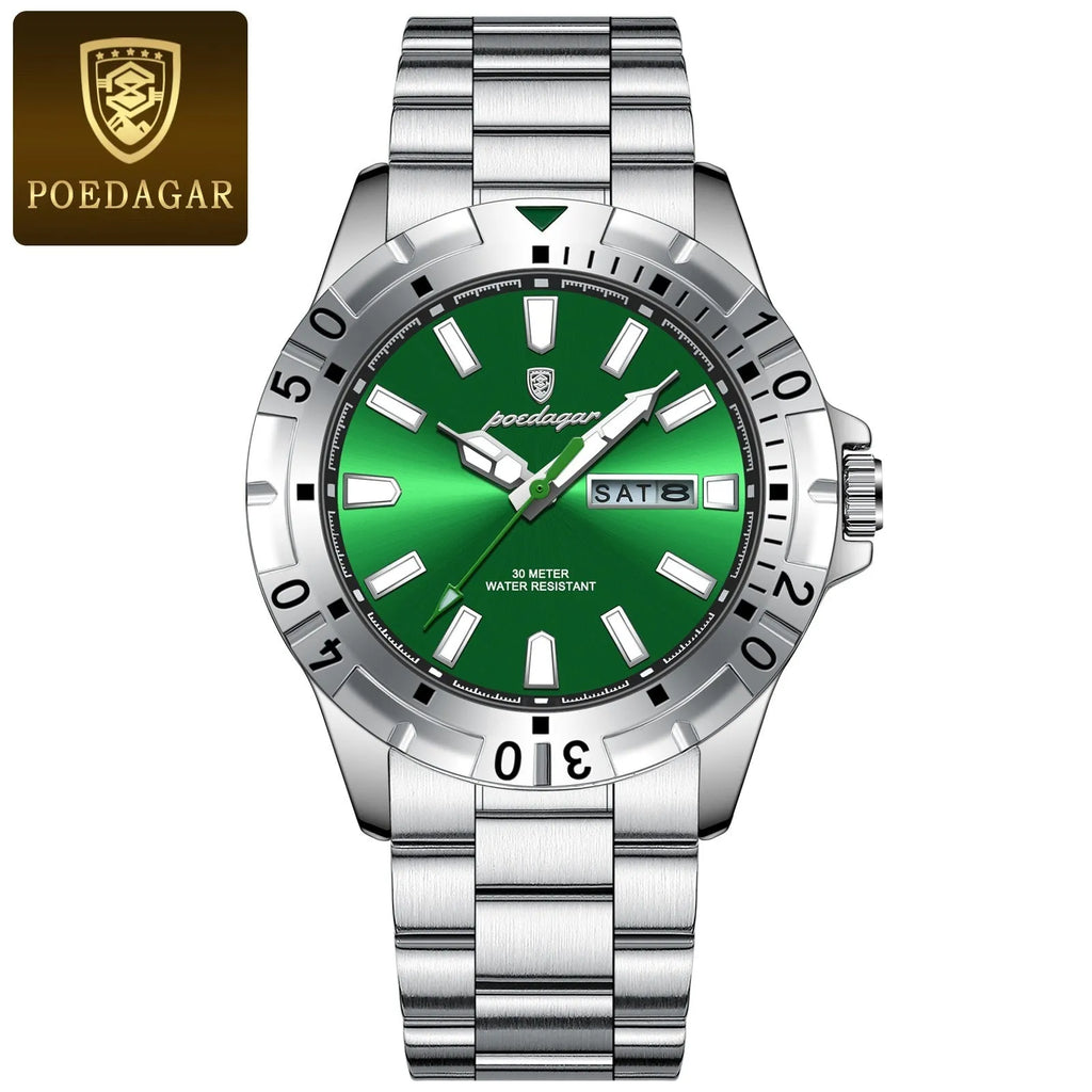 Swiss men's waterproof luminous watch with 6mm slim profile and steel band