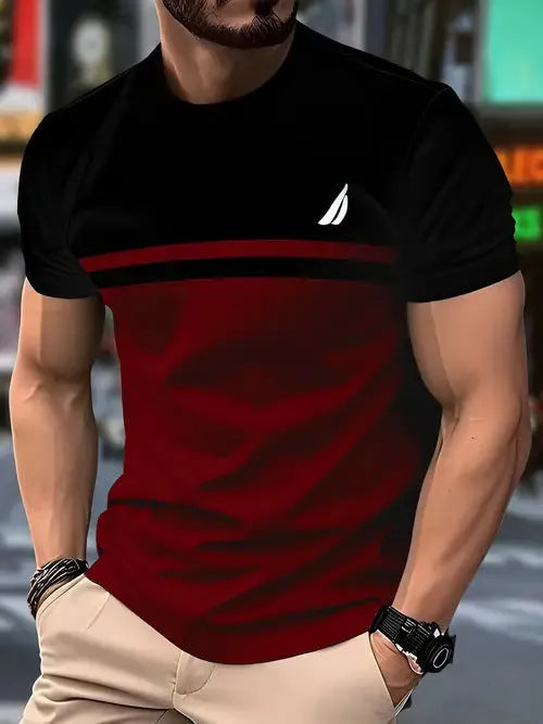 Men's loose fit short sleeve polyester t-shirt in multiple colour options with size range displayed