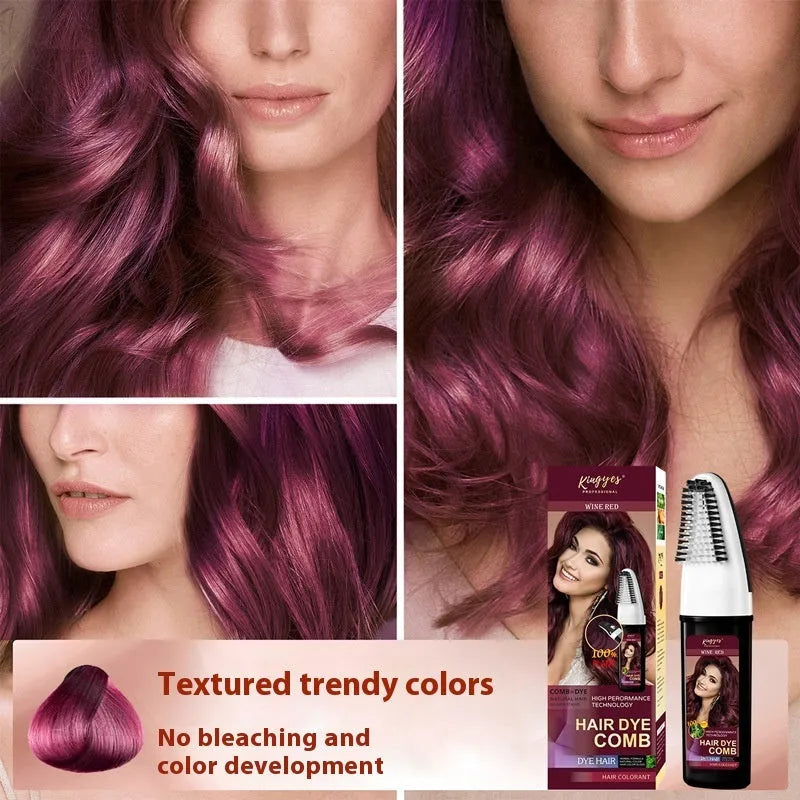 Hair dye comb kit with three 200ml bottles in brown, dark brown and wine red colours