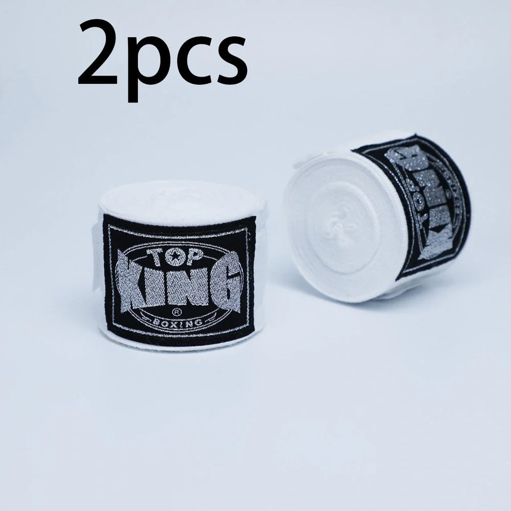 Two 5-metre boxing hand wraps in different colours showing elastic cotton construction