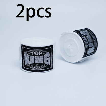 Two 5-metre boxing hand wraps in different colours showing elastic cotton construction