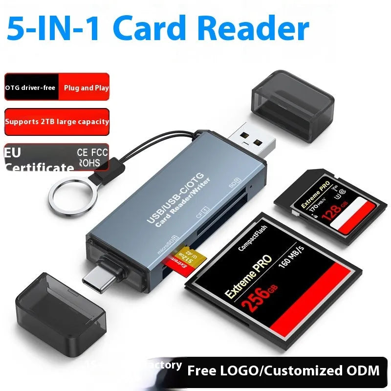 Aluminium CF SD TF three-in-one USB card reader with compact design