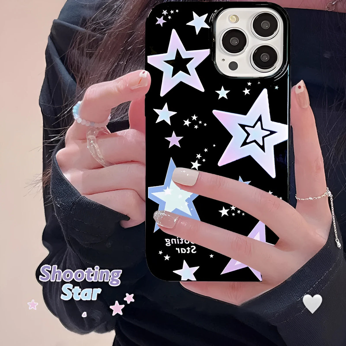 Creative Niche black TPU phone case with purple star graphic for iPhone anti-fall protection