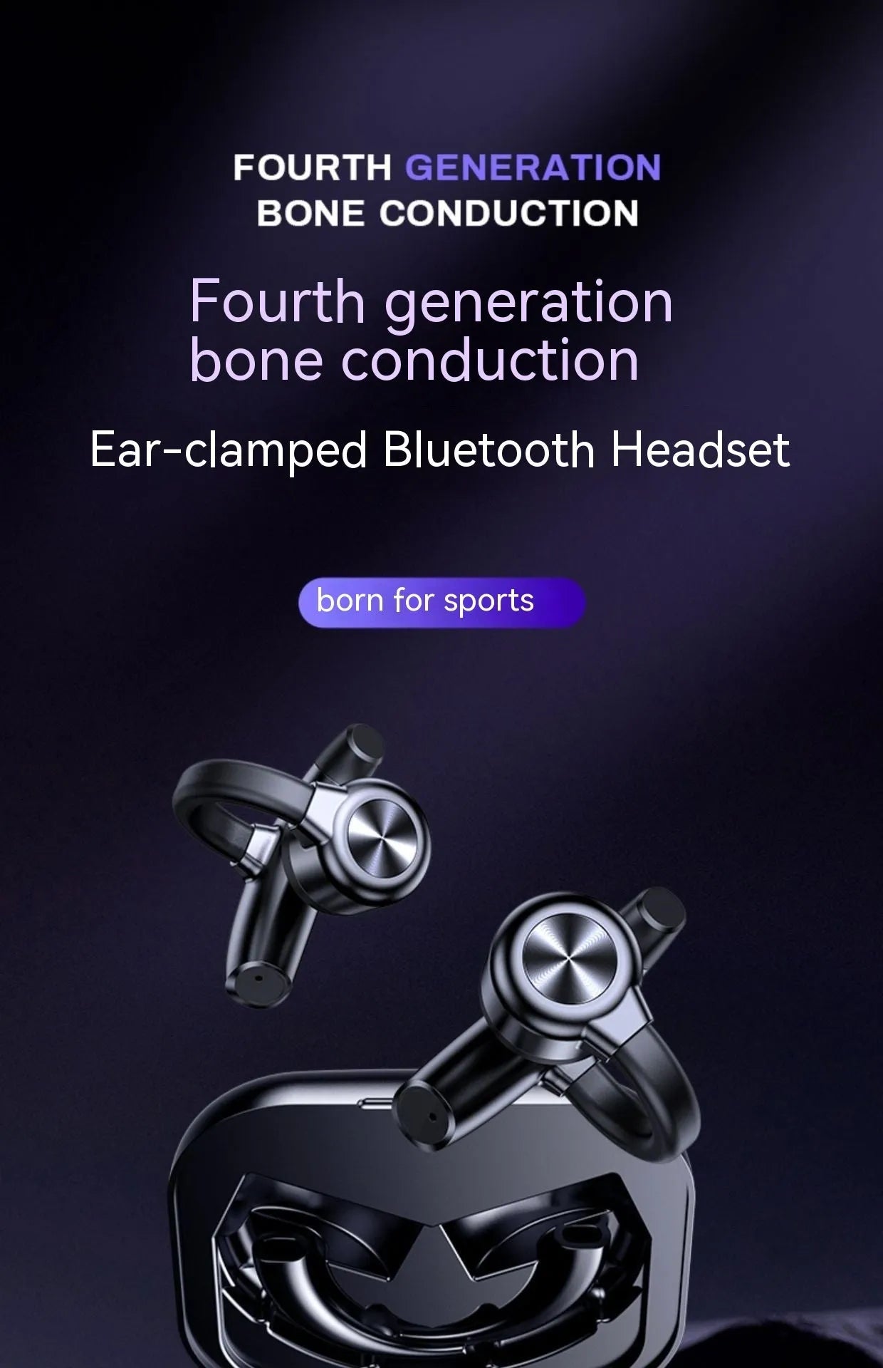 GW1 bone conduction clip-on wireless Bluetooth headset Classic Black plastic with breathing light and clip-on ear design