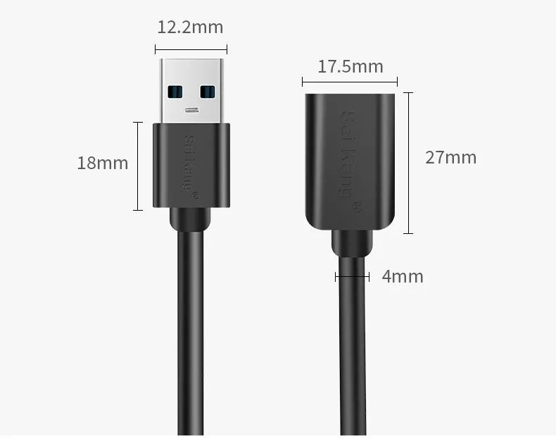 Black USB 3.0 and USB 2.0 male to female extension cable in various lengths.