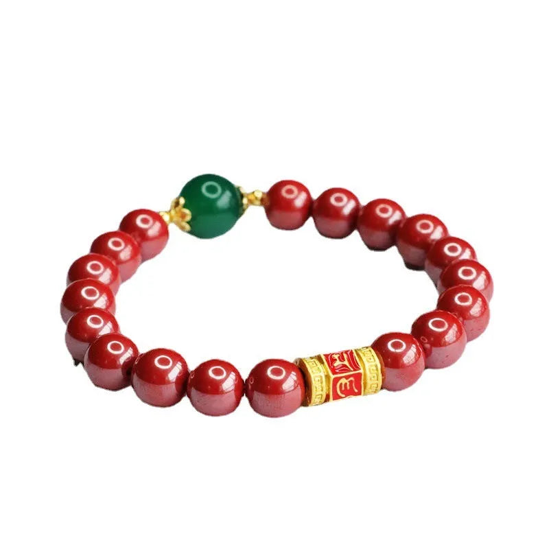 Emperor sandstone six words motto cinnabar bracelet with 8mm purity electroplated construction