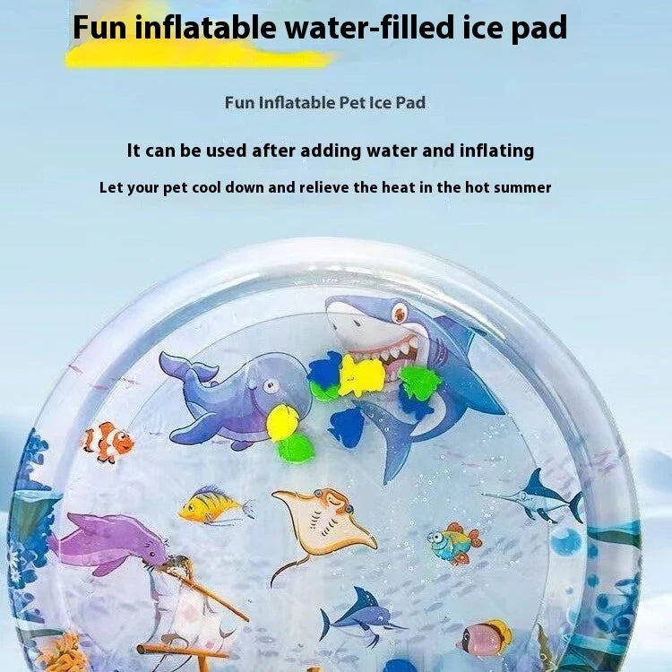 Chilled pet cooling water mat with ocean-themed designs for dogs and cats to stay cool and comfortable in summer