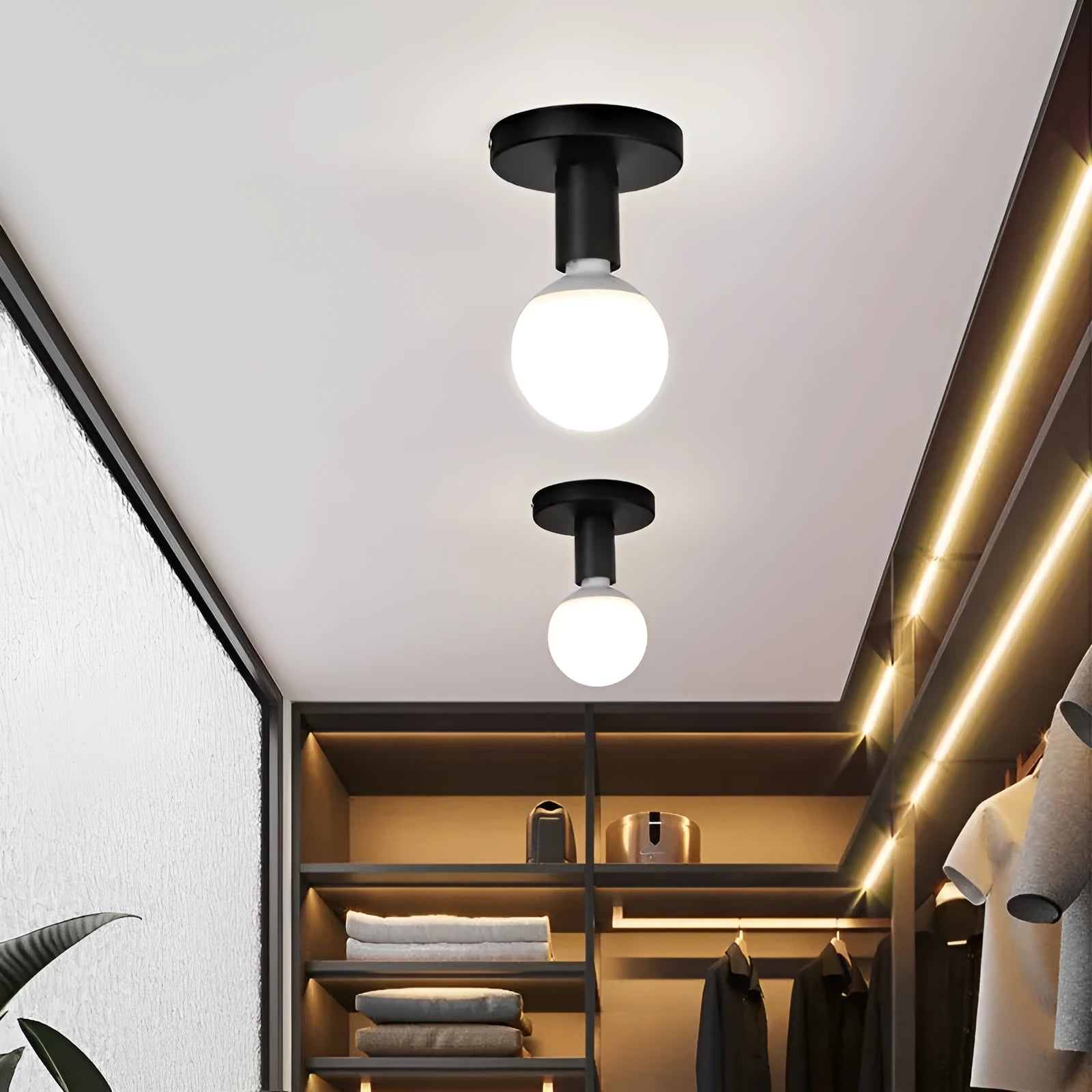 Nordic iron ceiling light in black finish for hallway or balcony use