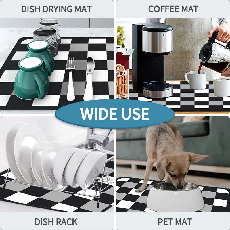Square technical cloth drain mat with anti-slip rubber backing for kitchen and bar use