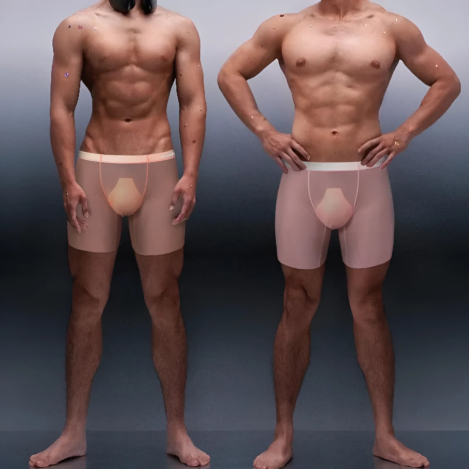 Men's seamless nylon boxer shorts in orange colour showing low-waist design and seamless construction