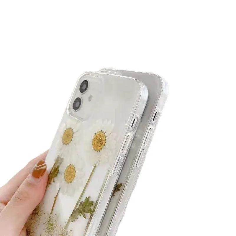 White epoxy daisy floral design TPU protective case for various iPhone models