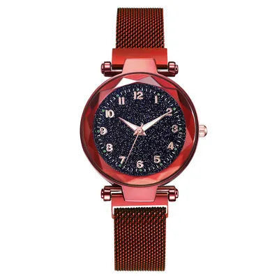 Starry sky digital luminous quartz watch with round 20.5mm dial and alloy strap on display