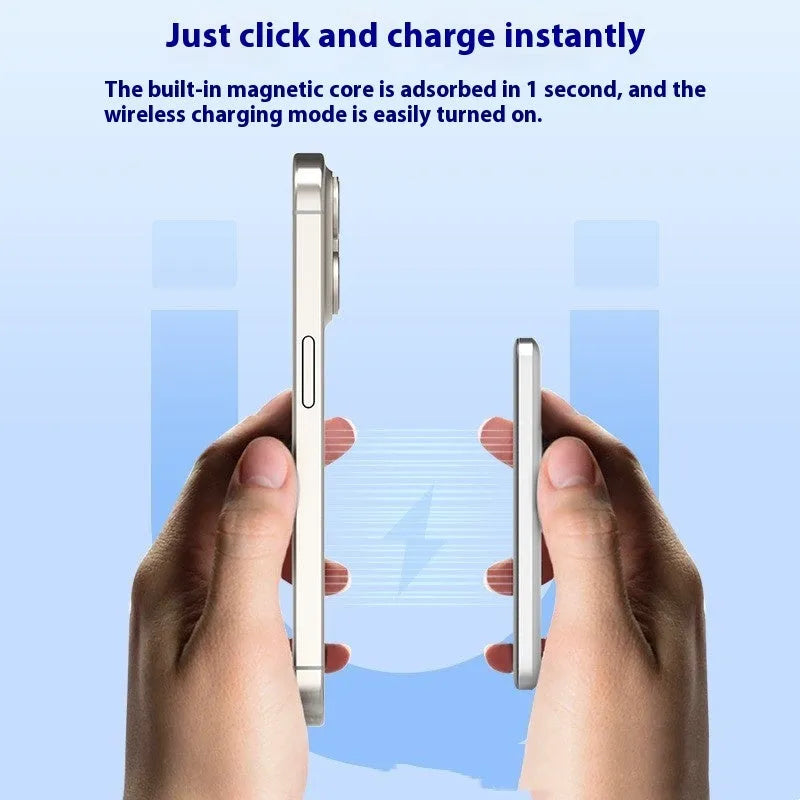 Gun grey magnetic wireless power bank showing ultra-thin 9mm profile with PD20W and wireless charging capabilities