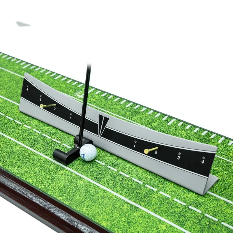 Adjustable golf putter trajectory balance simulator with PVC construction on a flat surface