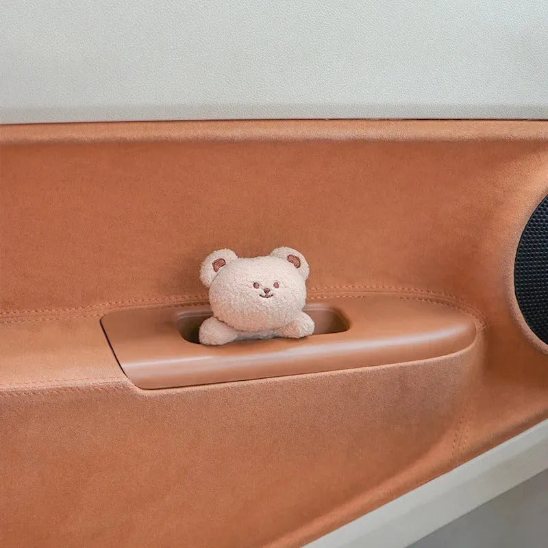 Fabric plush doll car centre console decoration in bear or rabbit cartoon designs