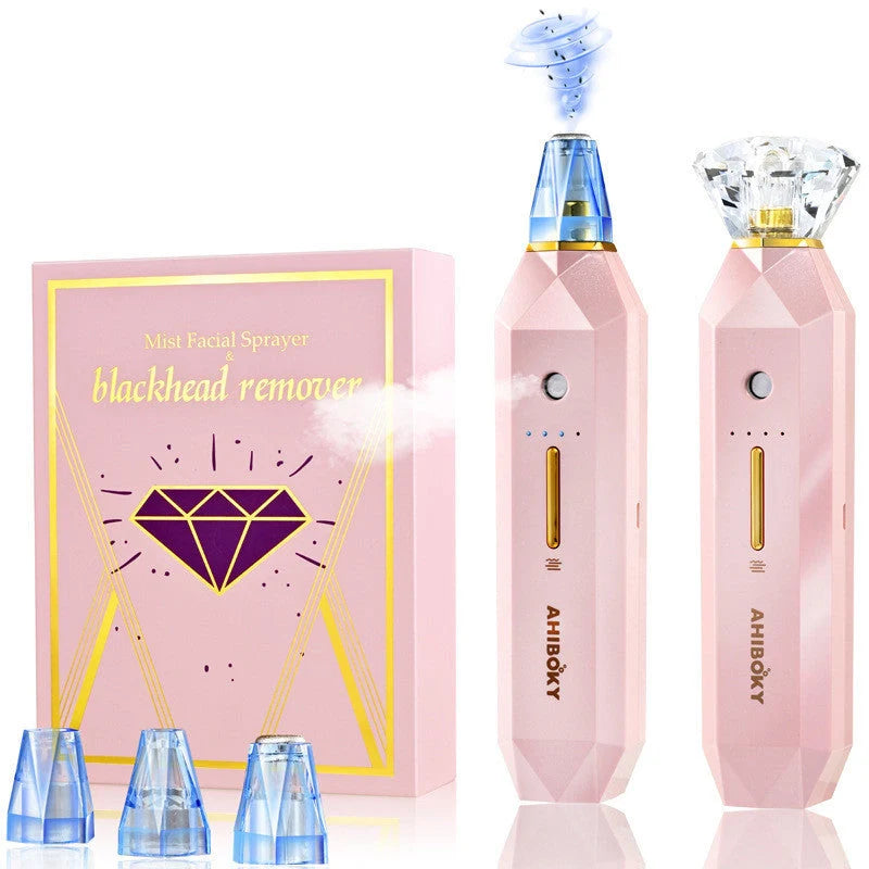 2-in-1 blackhead remover and facial sprayer in pink and sapphire blue