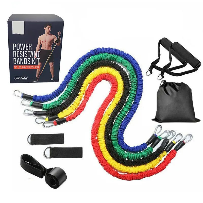 11-piece TPE resistance tube set with climbing hook ribbon style, 1.2m length, for home fitness