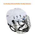 Ice hockey and ball hockey helmet with a carbon steel face mask, shown in a neutral colour.