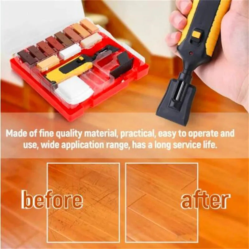 Floor repair tool with wax sticks for DIY tile scratch repair and furniture damage concealment