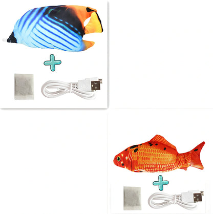 Electric flopping fish cat toy in clownfish design, 30cm long, USB rechargeable with touch sensor for play activation