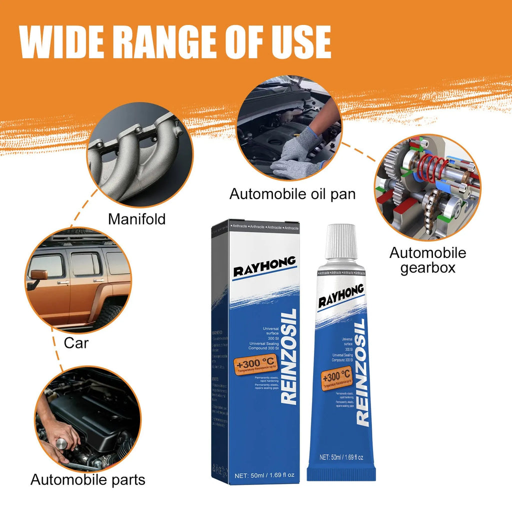50ml silicone sealant for auto metal fuel tank repair with scraper and pointed nozzle in boxed packaging