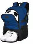 Oxford cloth basketball training backpack in black, showing 25-35L capacity for shoe storage