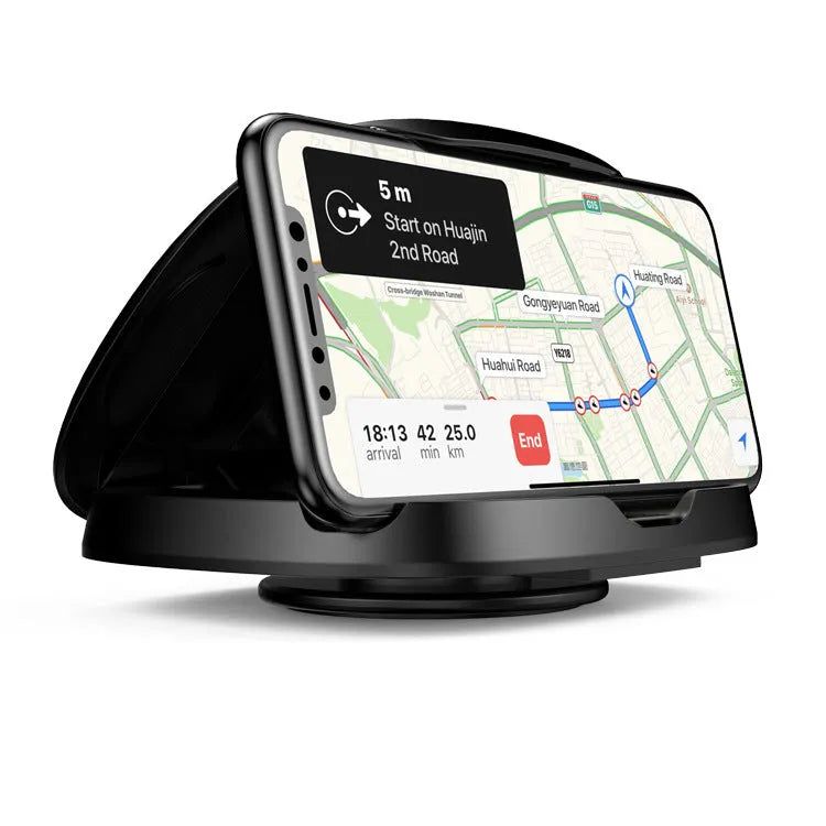 Black rotating suction cup car phone mount with universal clamp for navigation devices