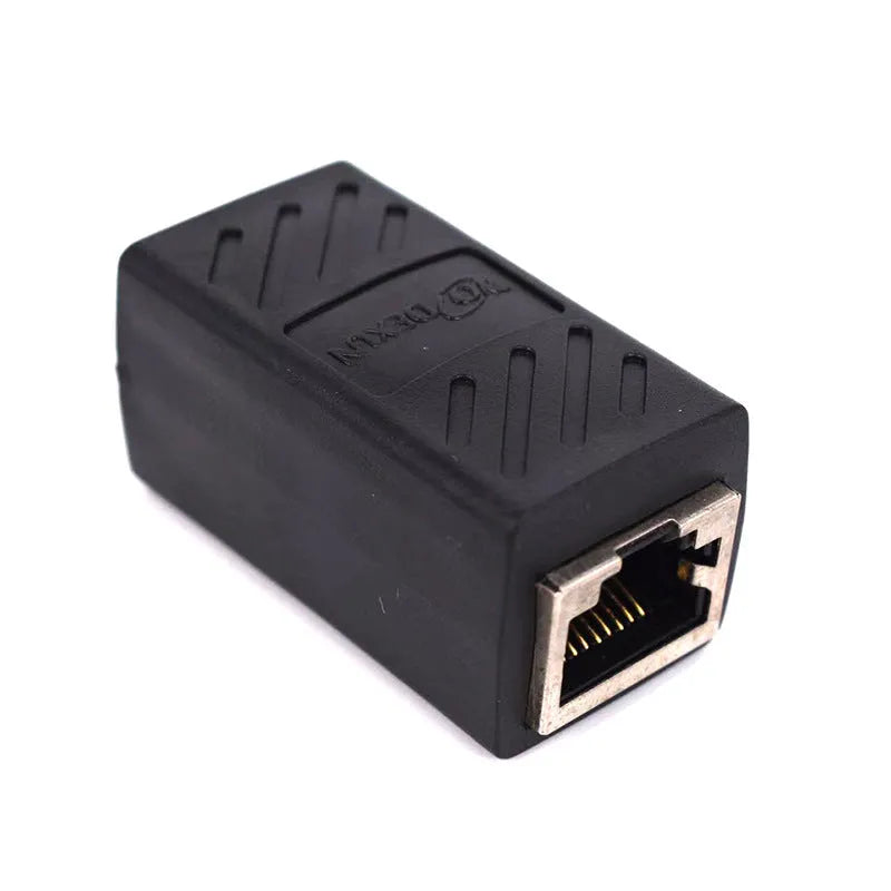 Black RJ45 butt joint extender adapter for Ethernet cable connections