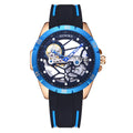 Automatic mechanical men's watch with skeleton dial in rose gold case
