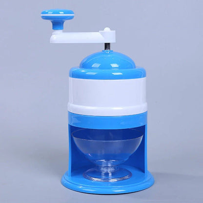 Portable manual ice crusher with stainless steel blade in blue and white