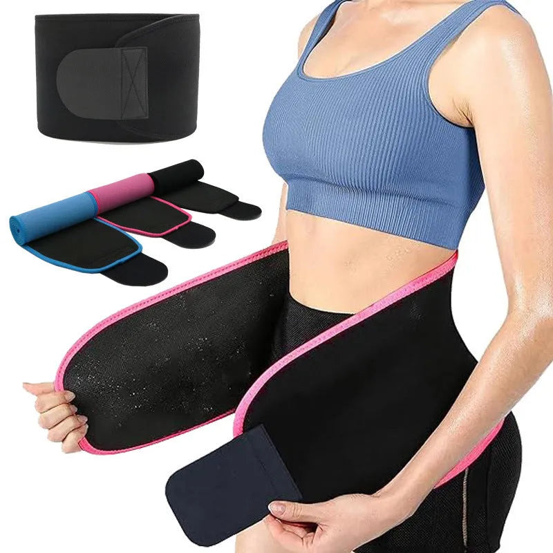 Neoprene fitness lumbar support belt for running and gym, shown in black, blue, and pink colour options