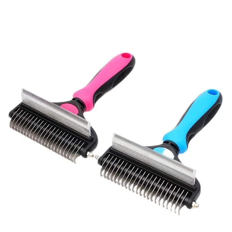 Pet hair unknotting comb two-in-one thin comb with stainless steel teeth, black handle, small size