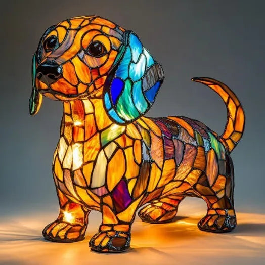 17cm resin LED night lamp shaped as a Corgi dog statue with USB cable, standing on a desk