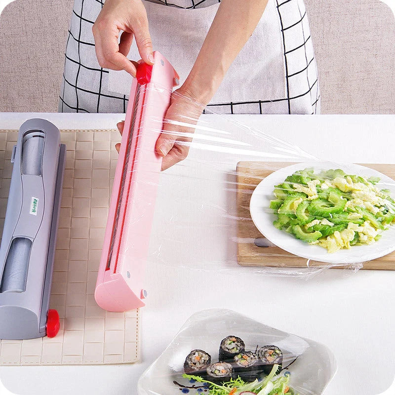Household cling film cutter with stainless steel blade for precise, clean cuts