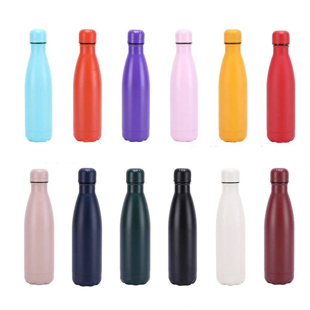 Insulated stainless steel water bottle with rubber painted surface in various colours