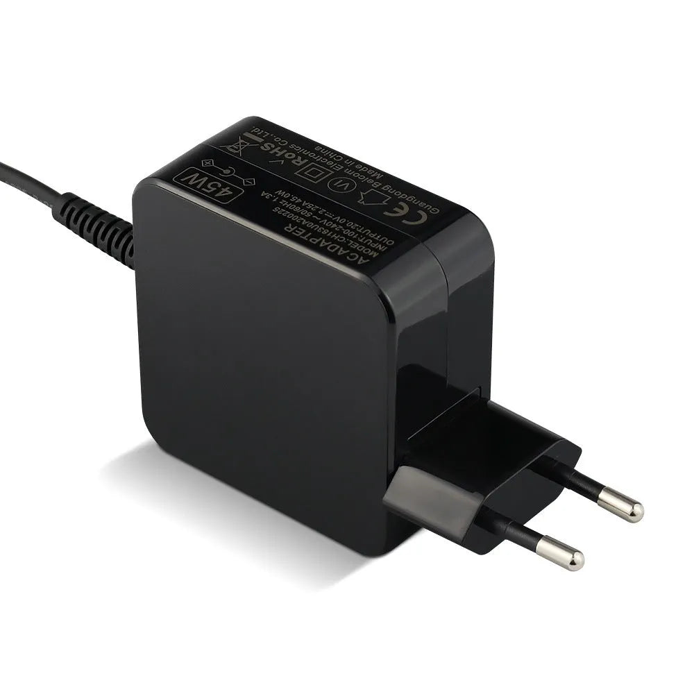Black 45W laptop power adapter with American DC connector and charging cable