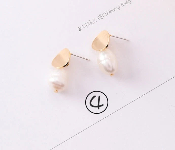 Vintage geometric pearl asymmetric earrings with 925 silver hooks, perfect for adding elegance to any outfit.
