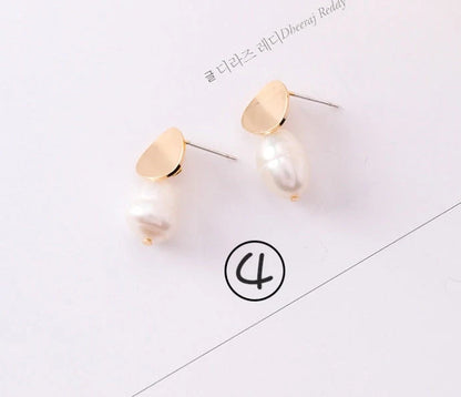 Vintage geometric pearl asymmetric earrings with 925 silver hooks, perfect for adding elegance to any outfit.
