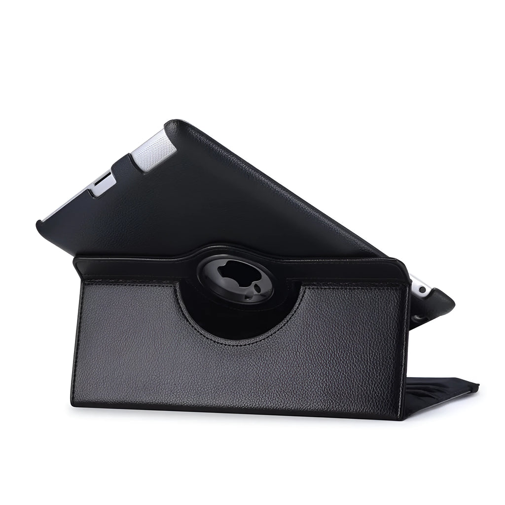 PU leather iPad case in multiple colours showing the rotary stand in an open position.