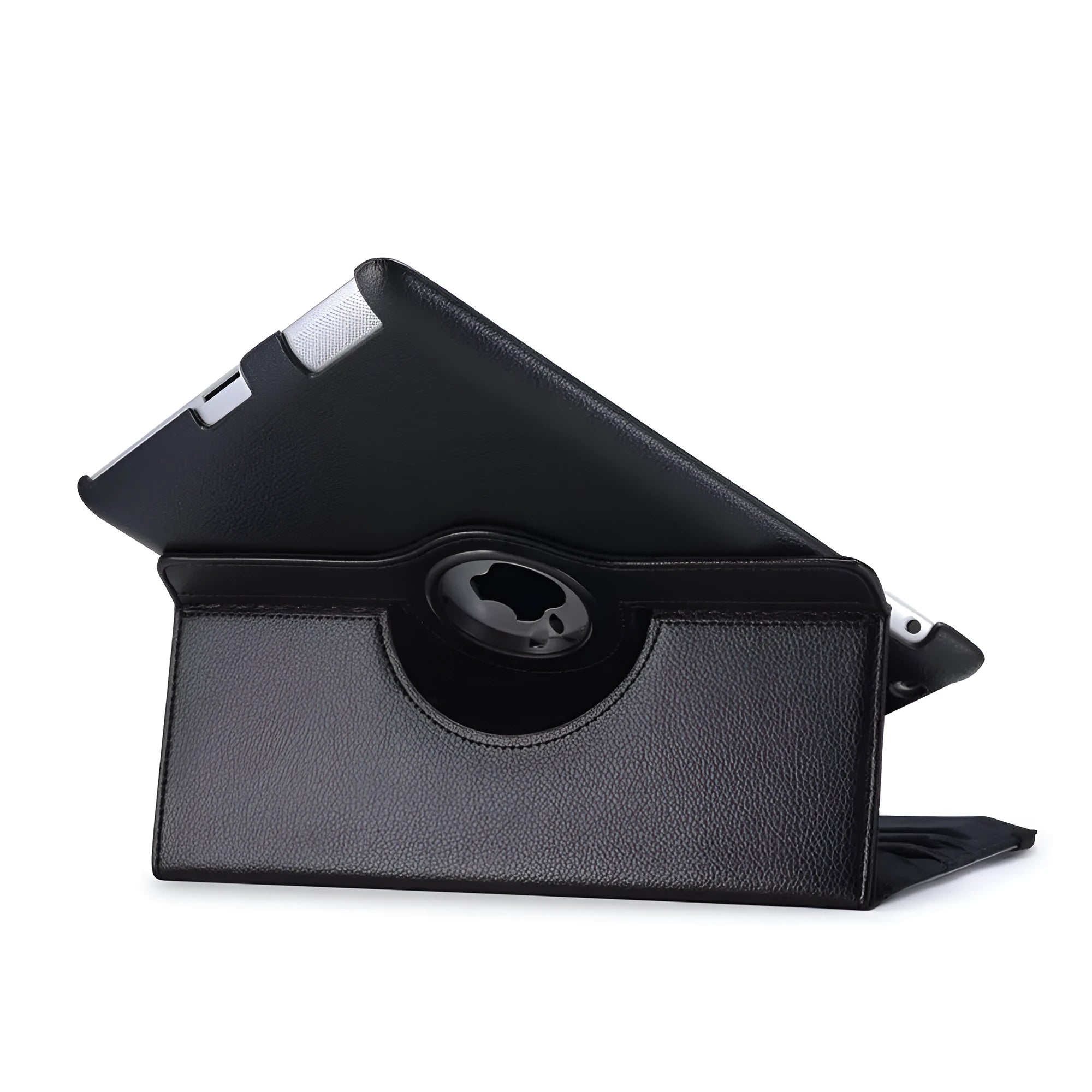 PU leather iPad case in multiple colours showing the rotary stand in an open position.
