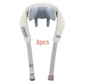 Beige neck massager with PU leather cover and six massage nodes on display against white background